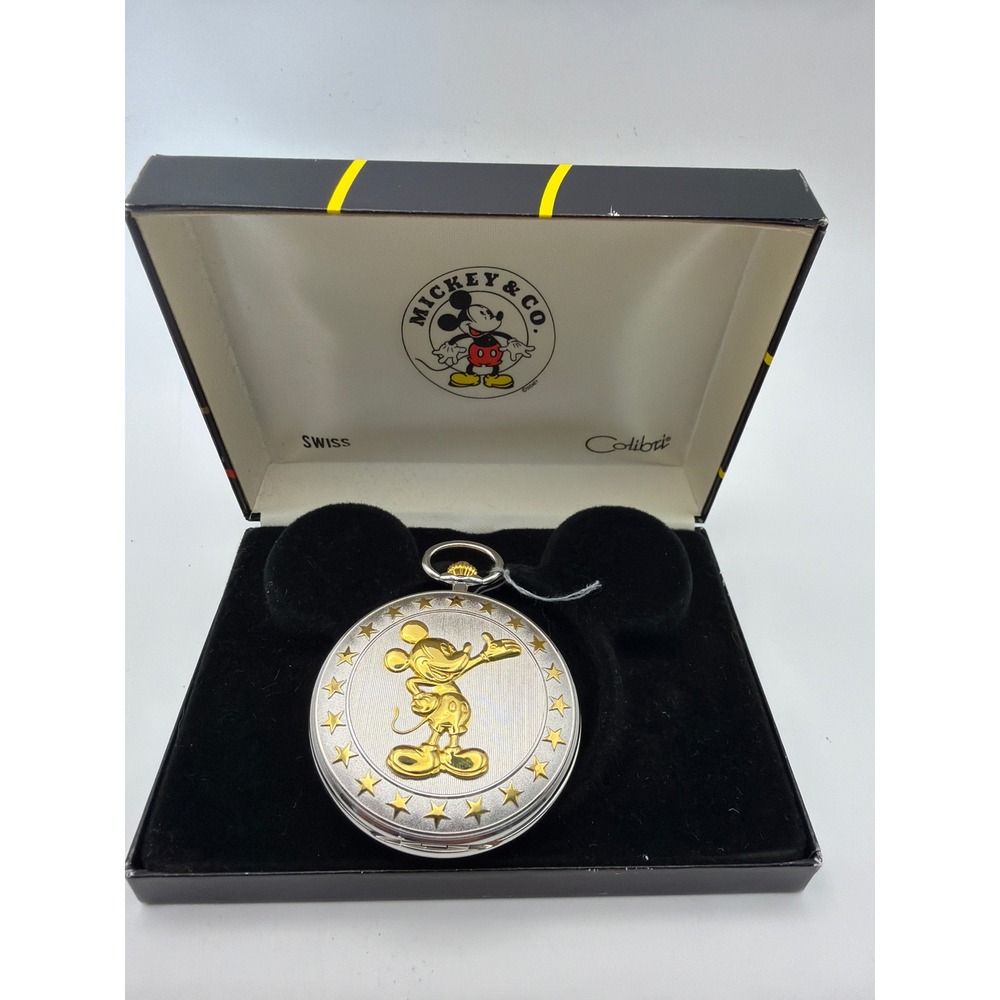 Vintage Mickey Mouse Colibri Pocket Watch Two Tone Swiss Quartz MPW95851W Boxed